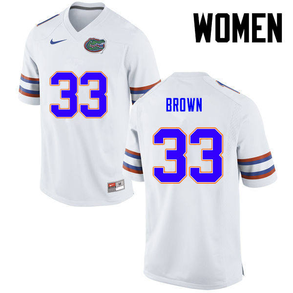Women Florida Gators #33 Mack Brown College Football Jerseys-White